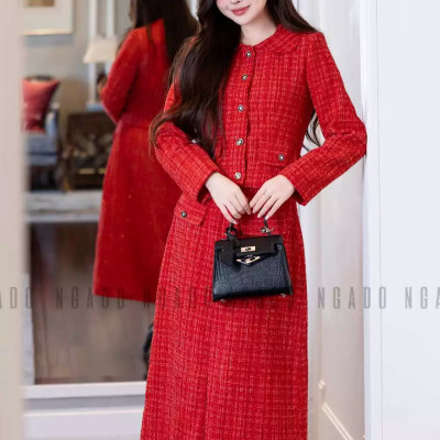 Set áo váy tweed đỏ NGADO , set áo kèm chân váy dáng dài