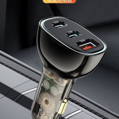 Bộ sạc xe hơi Wiwu 3 In 1 Car Charger Dual USB C + USB A PC700 cho điện thoại sạc nhanh, hỗ trợ sạc 3 cổng một lúc, thiết kế trong suốt - Hàng chính hãng