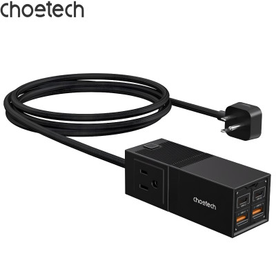 Bộ sạc nhanh GaN Pro 65W Choetech PD8054 kèm dây AC nối dài 1.5m - Hàng chính hãng