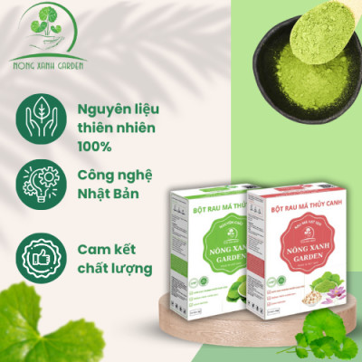 Nông Xanh Garden Combo 2 Hộp Bột Rau Má Thủy Canh Nguyên Chất + Hạt Sen Hộp 15 gói hòa tan uống liền, mát gan, đẹp da