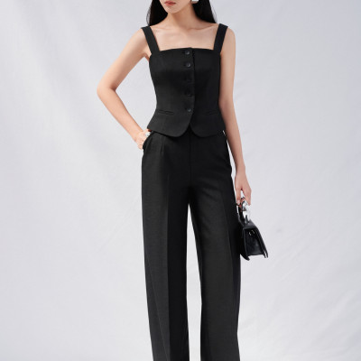 Quần vải ống suông gập gấu Sadie thiết kế cao cấp WHITE CHIC