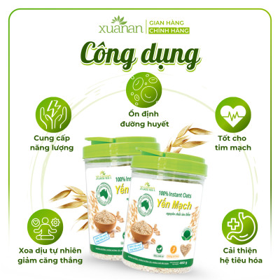 Combo 2 Hộp Yến Mạch Nguyên Chất Ăn Liền Xuân An [ko đường] 400G(Tặng Kèm 2 Túi Yến Mạch 150G)