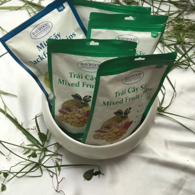 [ Combo: thùng = 10 gói x 100 grs/gói ]  05 Gói Mít Sấy và 05 Gói Trái Cây Sấy Chân Không (Mixed Fruit Chips), Giòn Xốp Tự Nhiên – BAVIFOOD, Khối Lượng: 1 kg (thùng = 10 gói x 100 grs/gói) – Premium