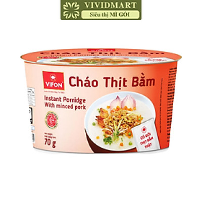 VIFON - Cháo tô Vifon hương vị Thịt bằm (có gói thịt thật), Cháo thịt bằm tô Vifon, Cháo thịt bằm Vifon (70g/tô)